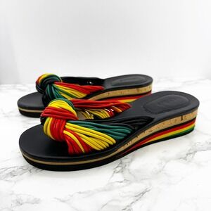 Chloe Multicolor Knotted Leather Jamaica Low Wedge Slides Size 37 US 7